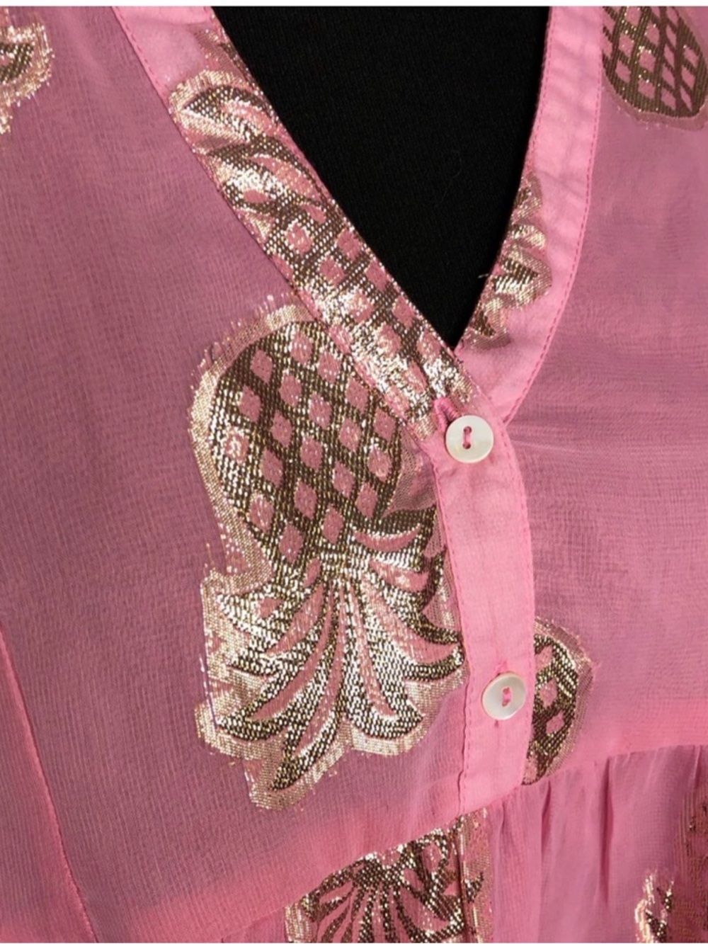 Simply Southern Pink Dress with Metallic Gold Accent Pineapples - Picture 4 of 6